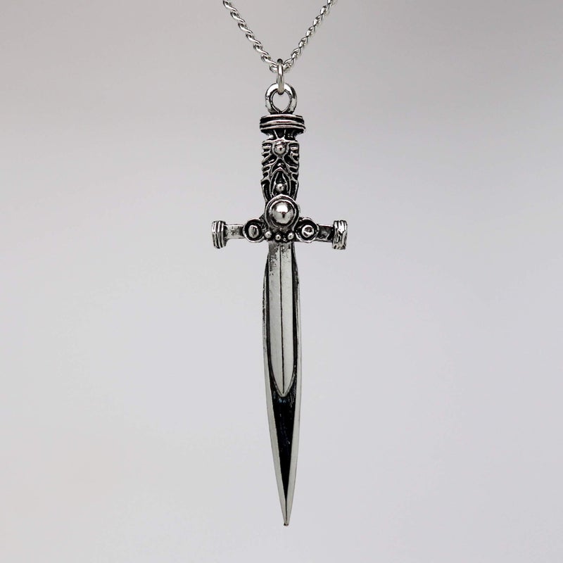 Real Metal Sword with Engraved Handle Medieval Rennaissance Pendant Necklace - Image 4